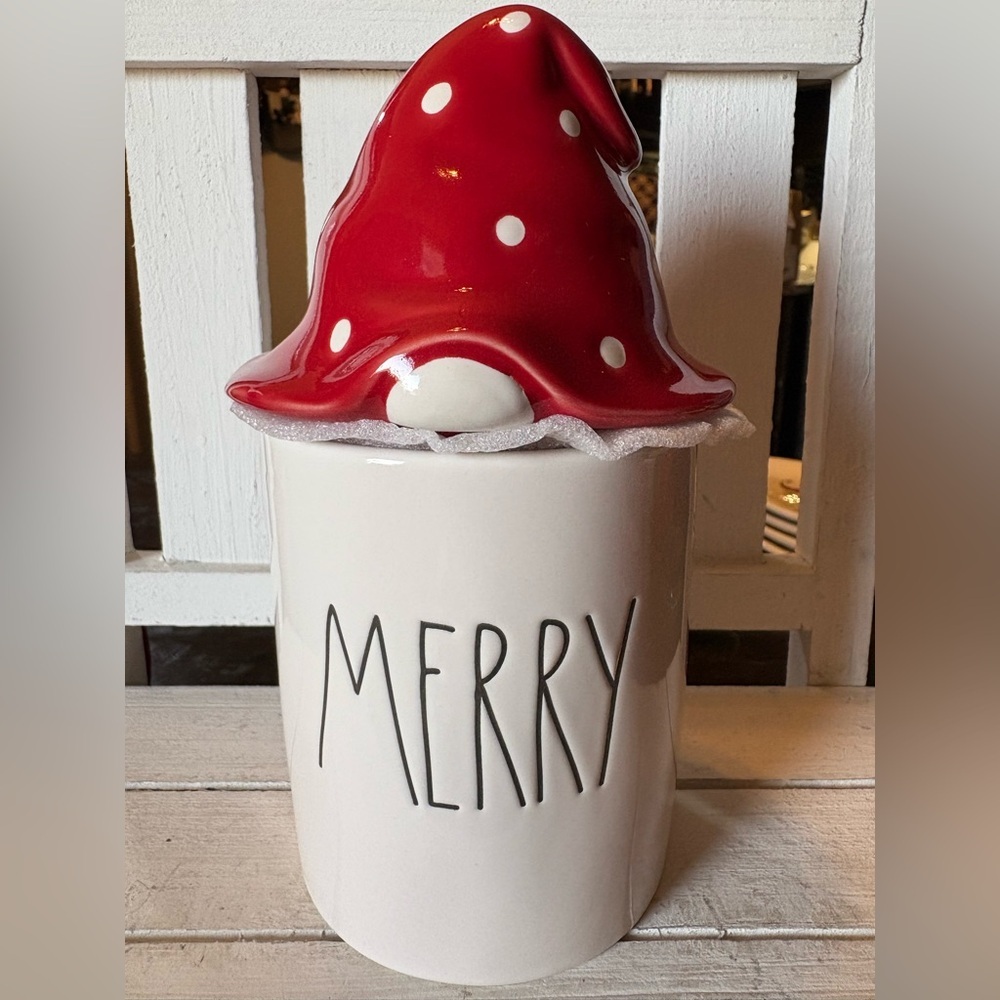 Rae Dunn Red and White Merry Gnome Jar